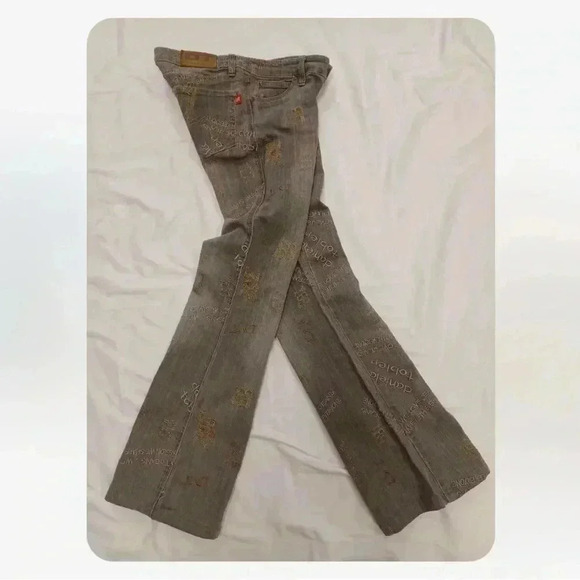 Daniela Tobler  Embroidered Flare Bootcut Grey Low Rise Designer Size 26 - Picture 3 of 11